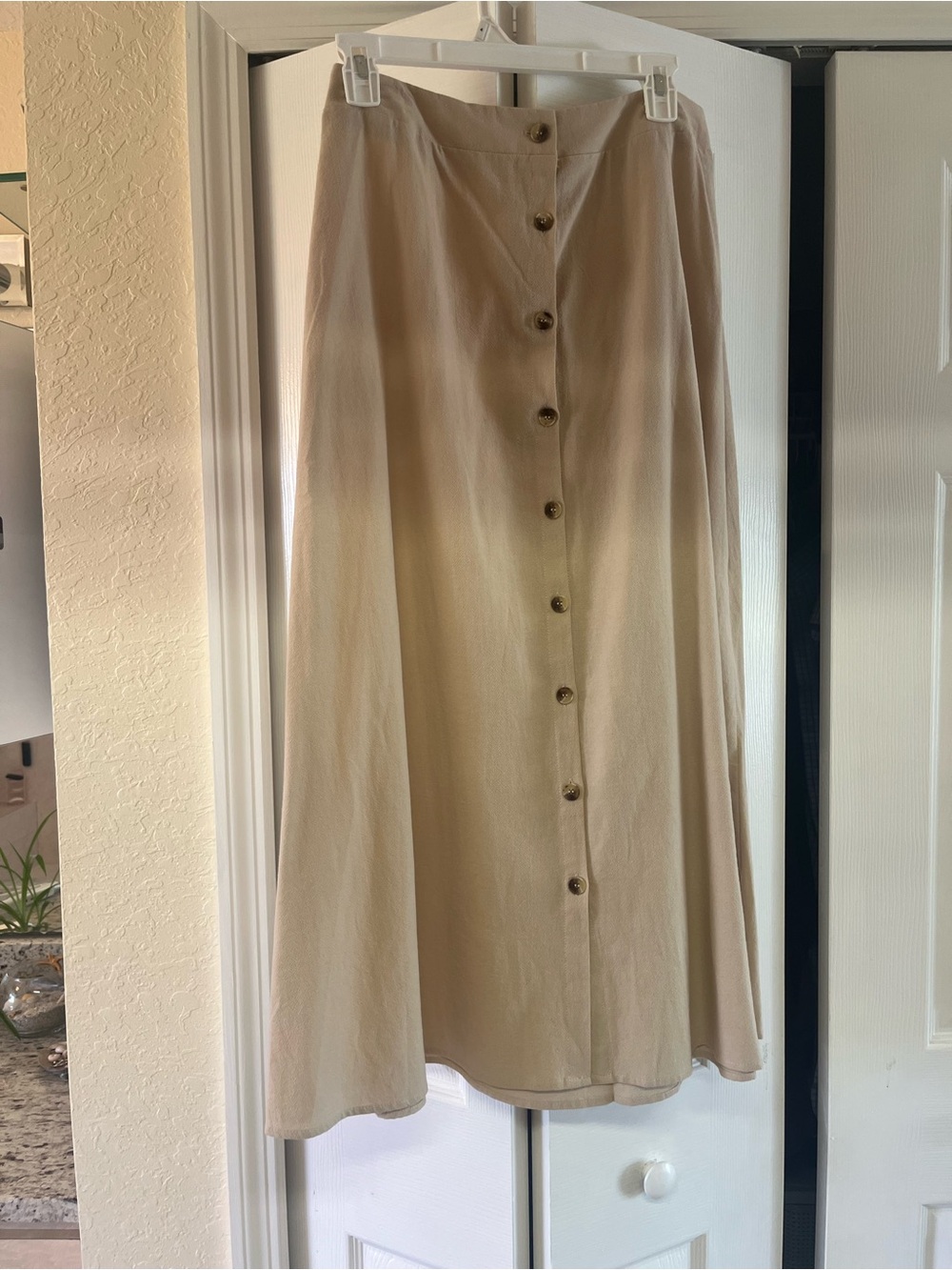 VINTAGE Button-Front Beige A-Line Midi Skirt